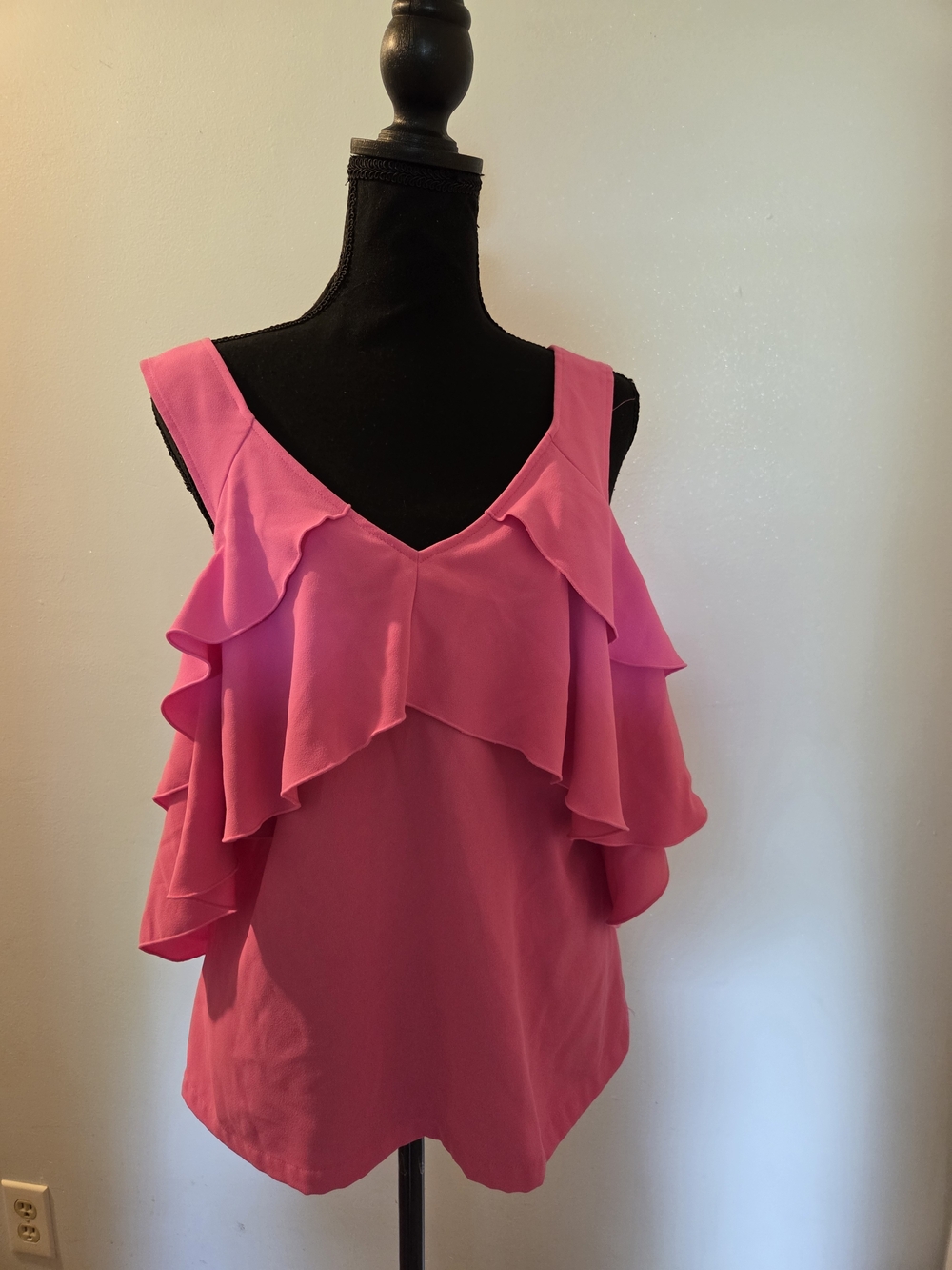 Trina Turk Hot Pink Ruffle Cold-Shoulder Top